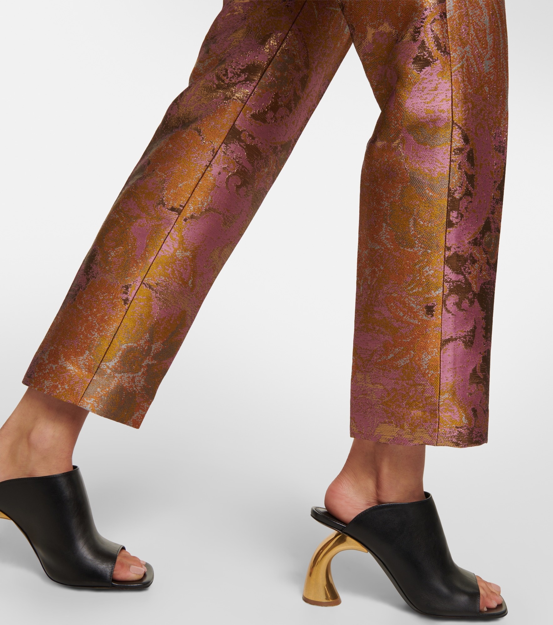 Printed metallic mid-rise straight pants - 6