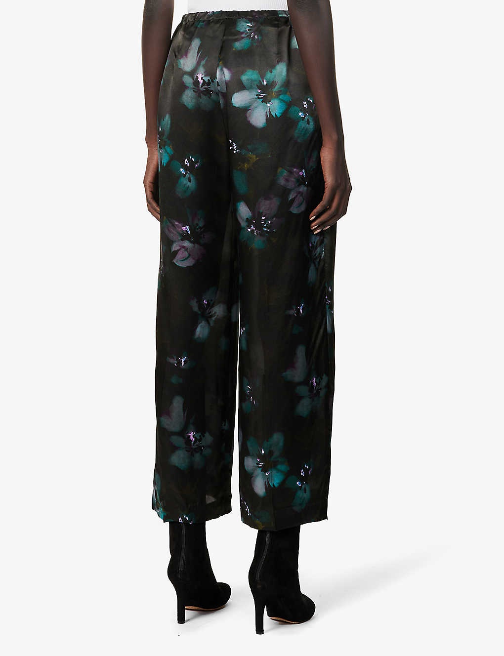 Floral-print wide-leg mid-rise silk trousers - 4