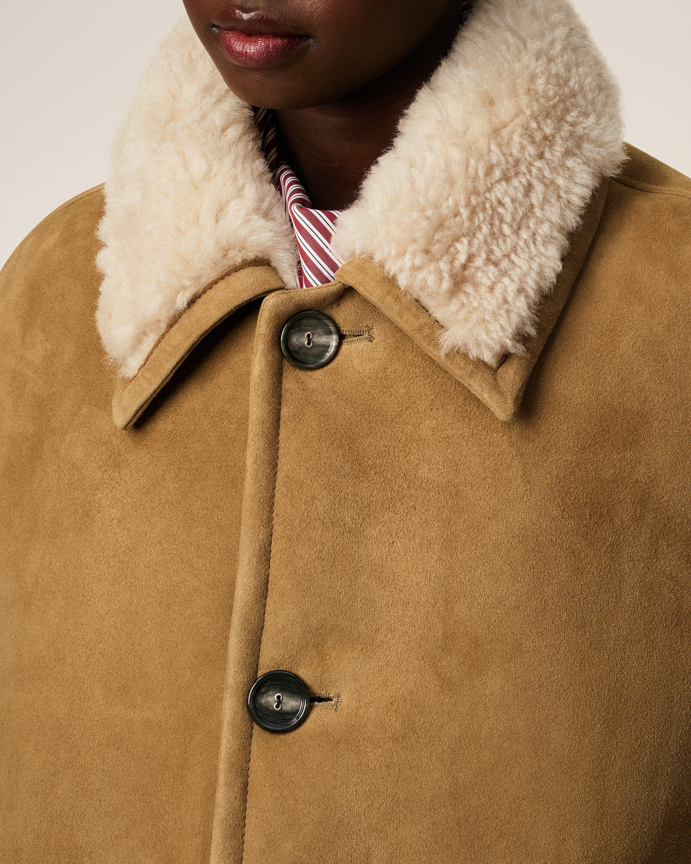 BROWN SHEARLING BUTTONNED JACKET - 4