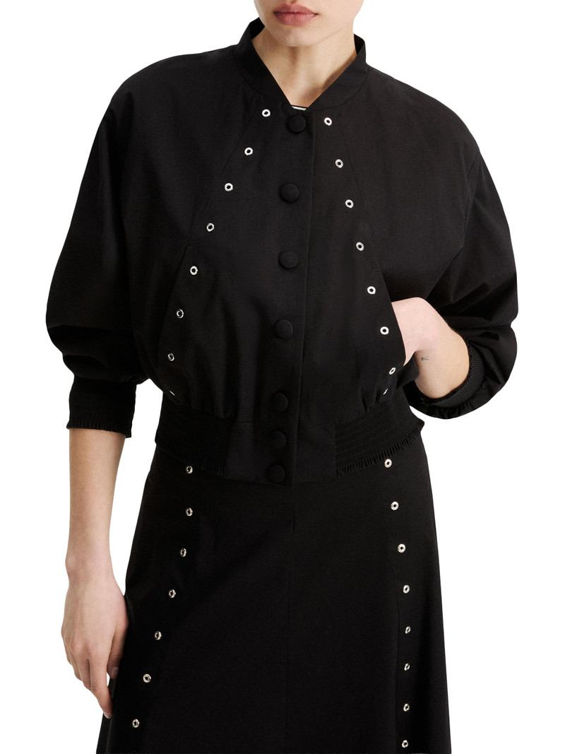 Women's Eyelet Detail Cotton Bomber Jacket - Black 3