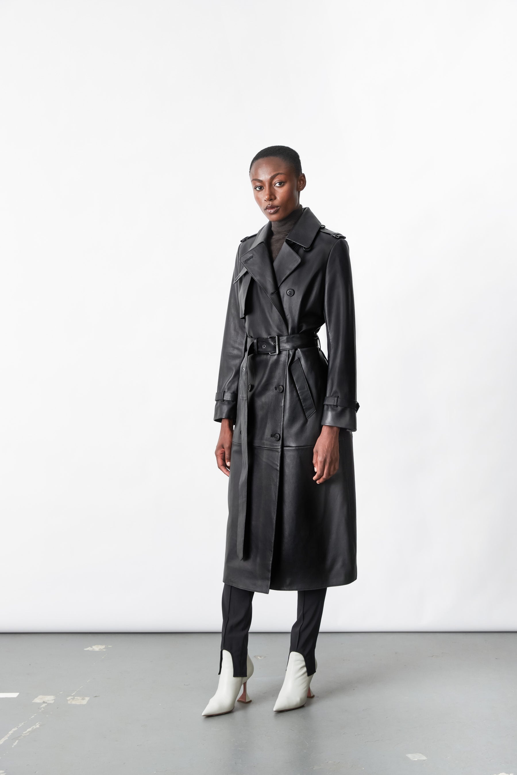 GAEL Leather trench coat with belt - 7