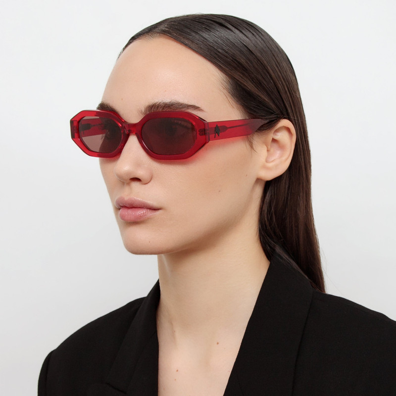 LINDA FARROW THE ATTICO IRENE ANGULAR SUNGLASSES IN RED AND BROWN outlook