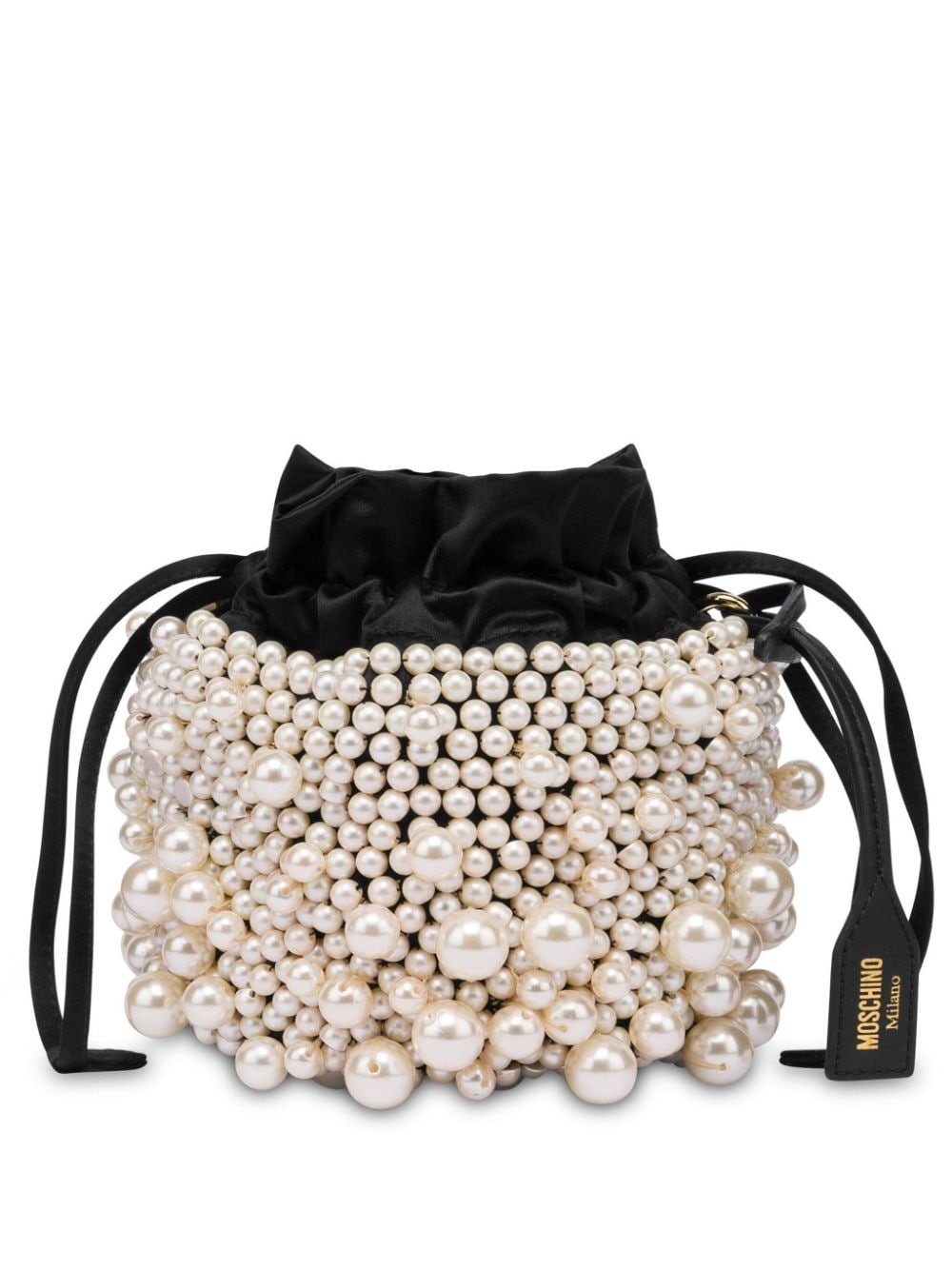 pearl-embellished satin bucket bag - 1