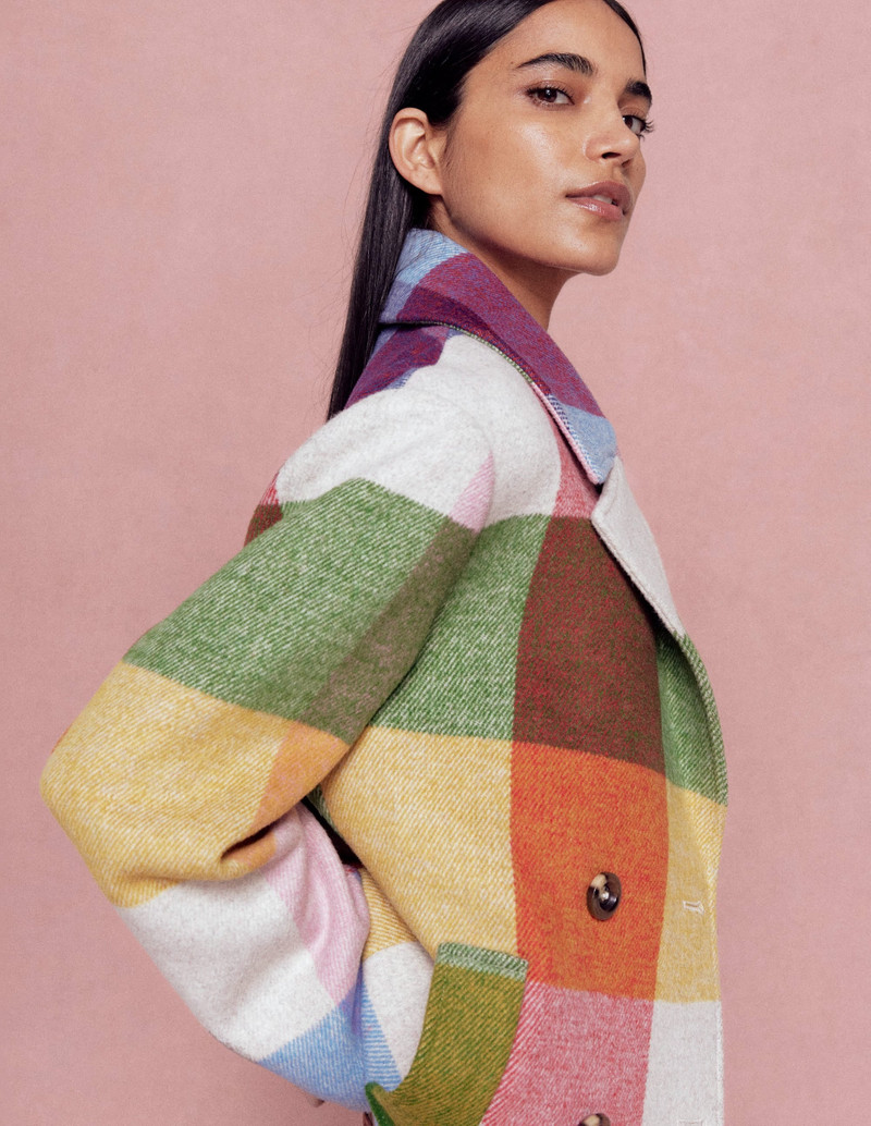 Revere Collar Wool Coat-Giant Multigingham 7