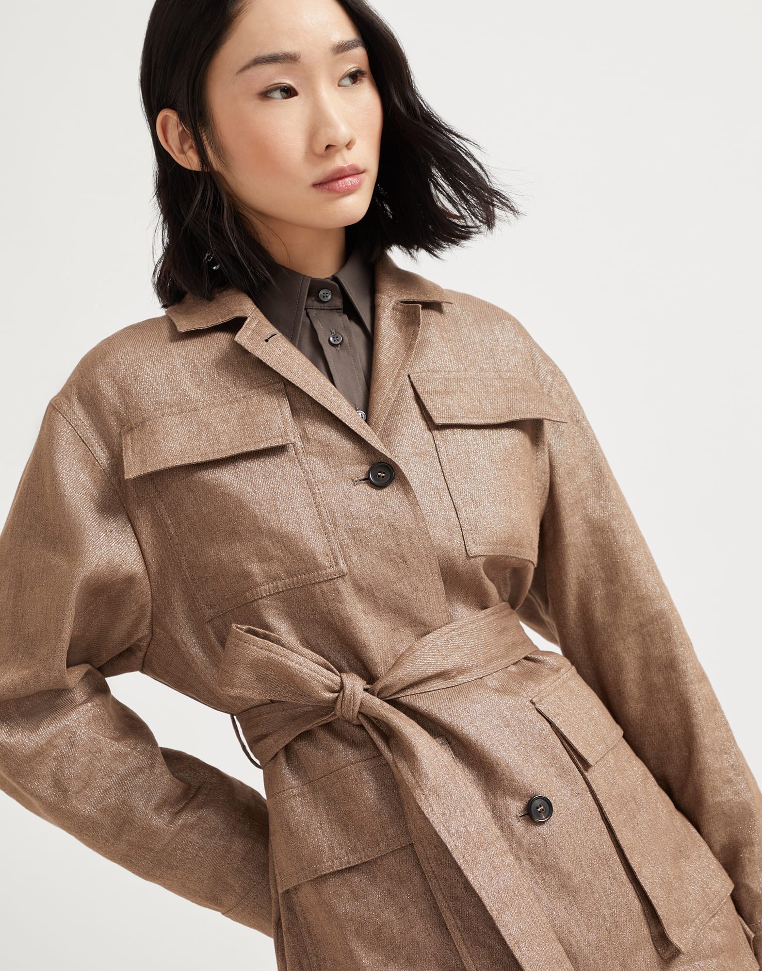 Techno virgin wool and linen sparkling twill safari blazer and monili - 3