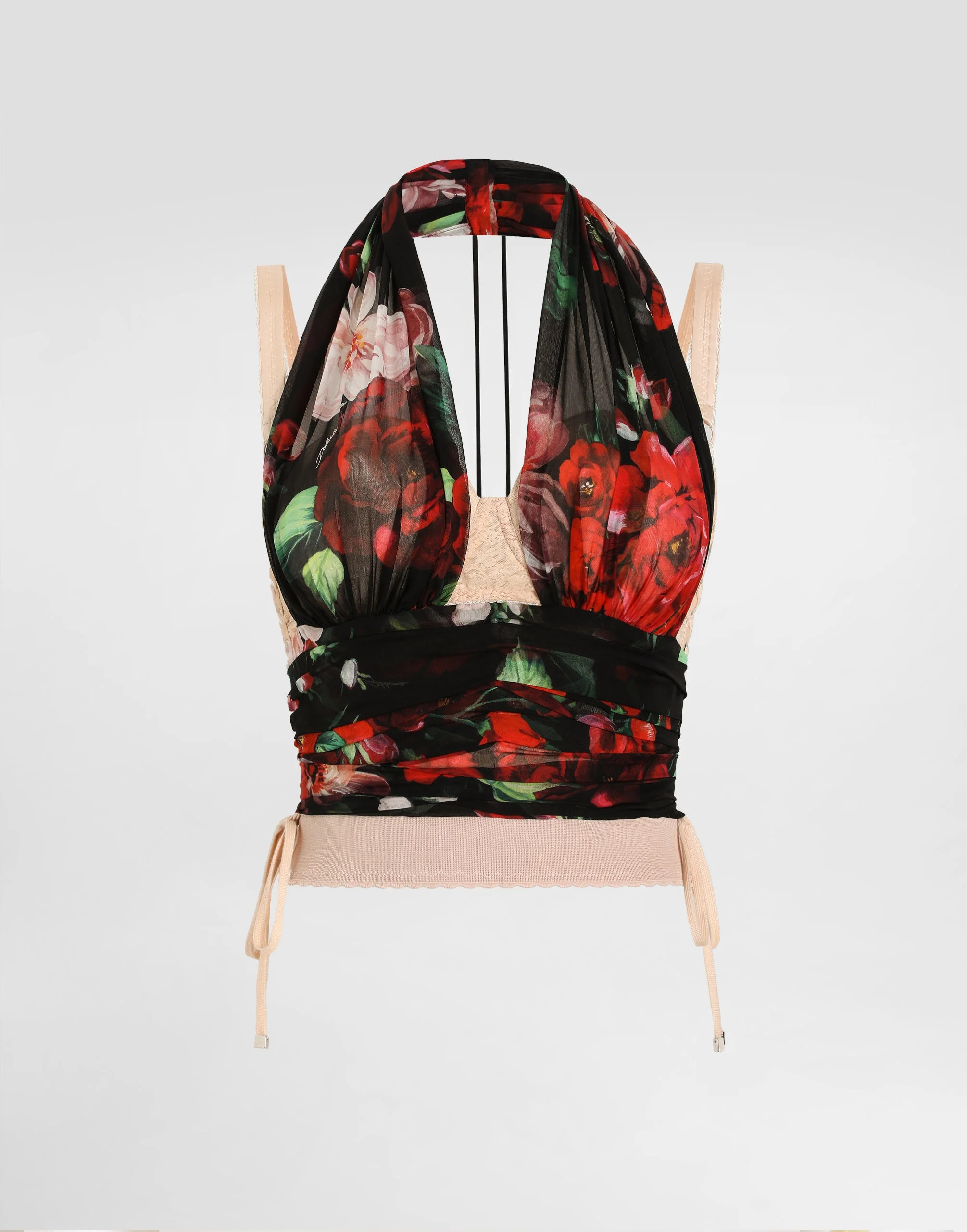 Marquisette and chiffon corset top with floral print - 1
