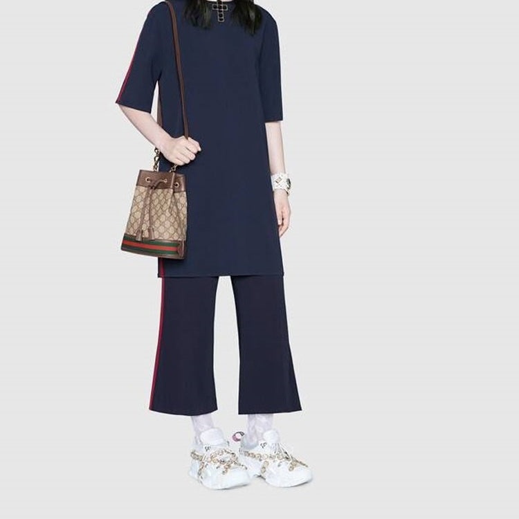 (WMNS) Gucci Ophidia Logo Stripe Webbing Canvas Drawstring handbag Small / Brown Classic 550621-96I3 - 6