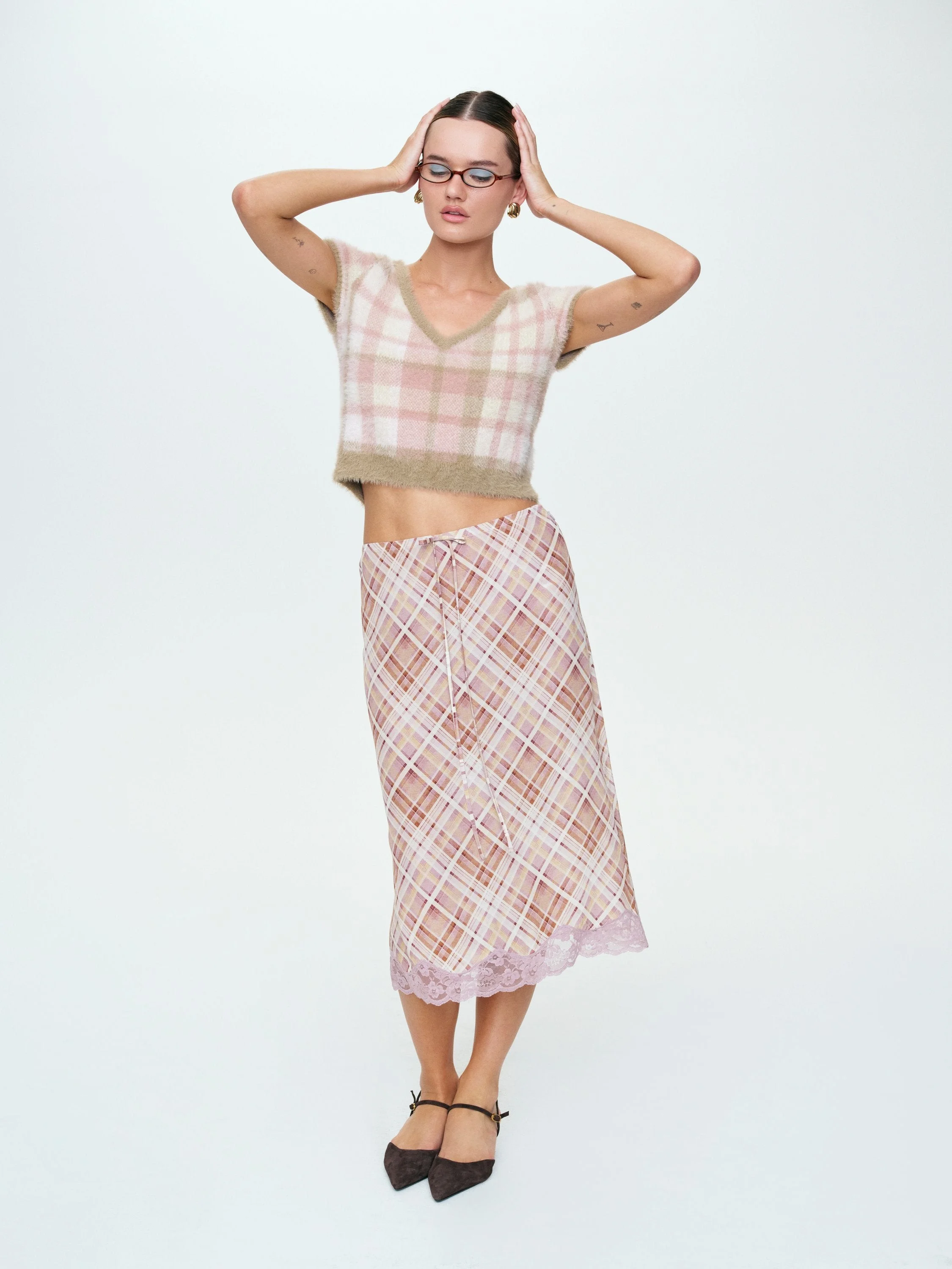 Poet Plaid Midi Skirt - 1