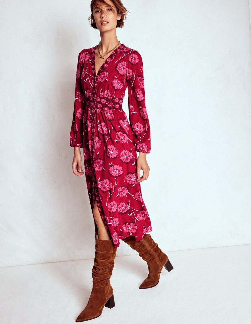 Natalia Long Sleeve Tea Dress-Red, Delicate Carnation 5