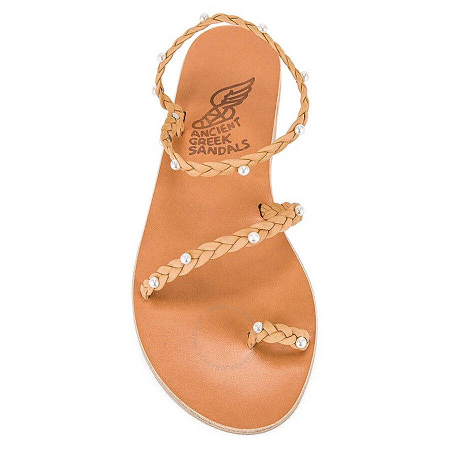 Ancient Greek Sandals Ladies Natural Eleftheria Pearls Flat Sandals - 3