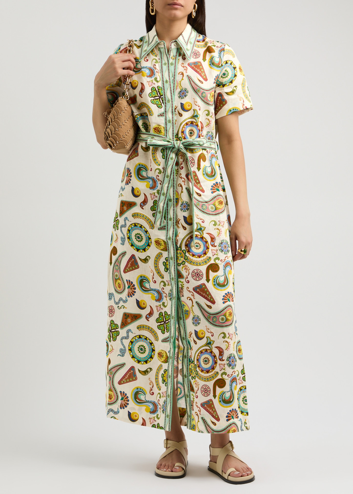 Arcade printed linen maxi shirt dress - 4