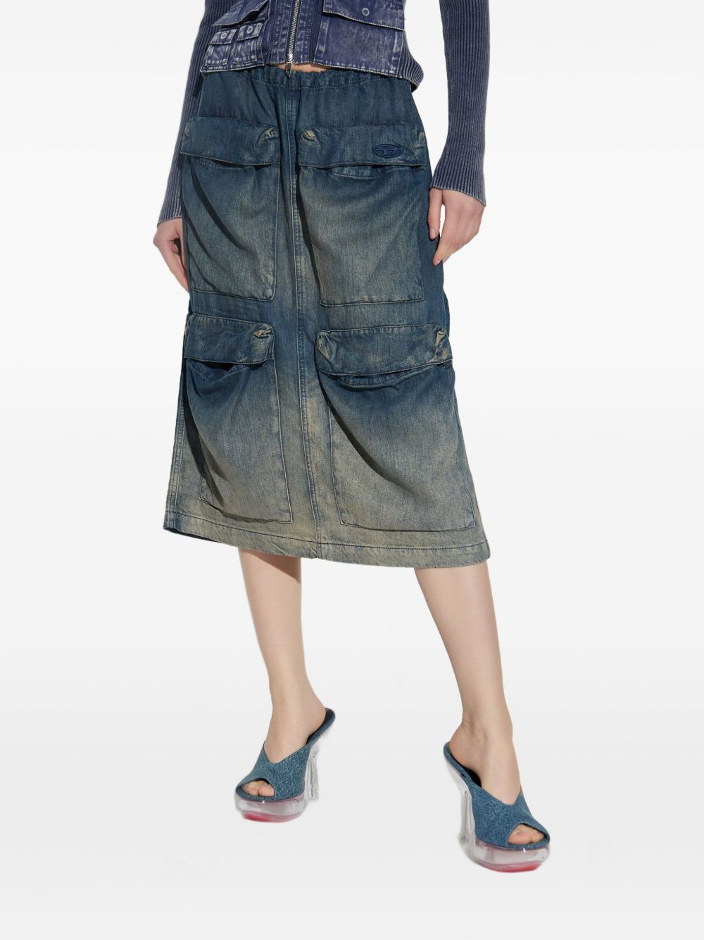 multi-pocket denim midi skirt - 2