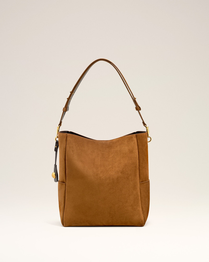 BROWN SMOOTH LEATHER CARROUSEL BUCKET BAG 1
