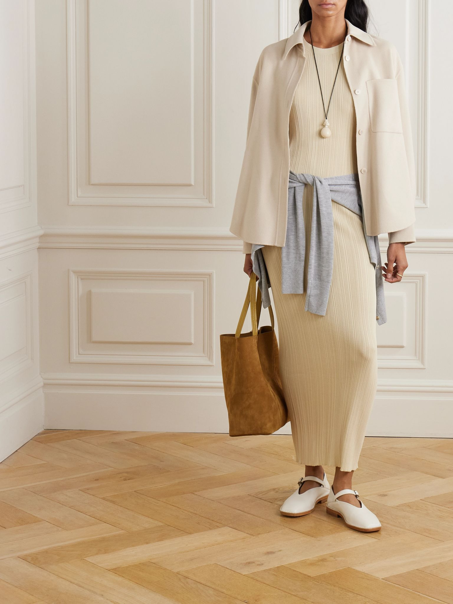 Ribbed-knit maxi dress Cream - 4