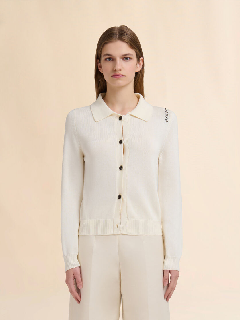 CREAM COTTON COLLARED CARDIGAN - 2