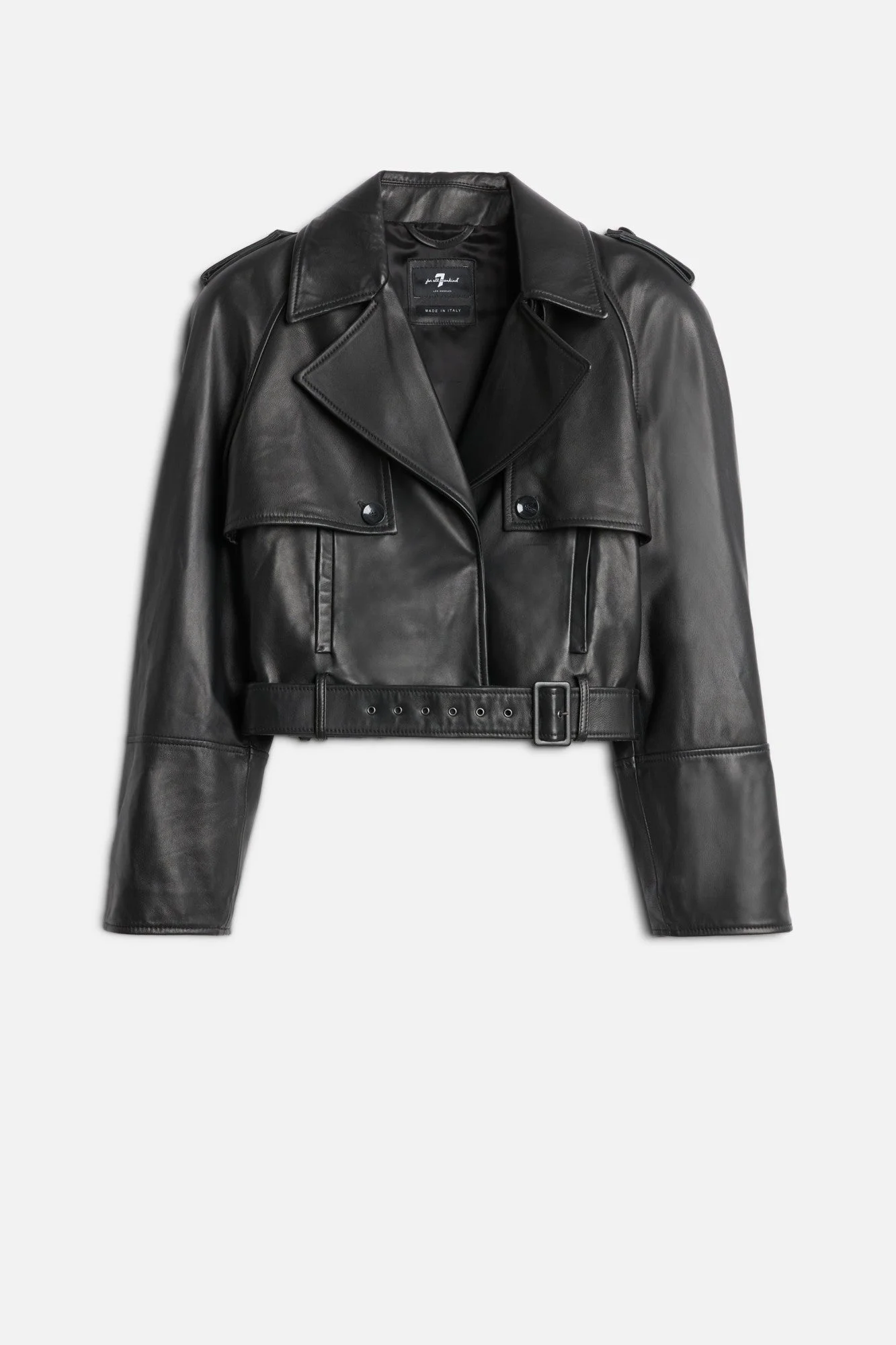 Italian Leather Cropped Moto Jacket in Black - 1