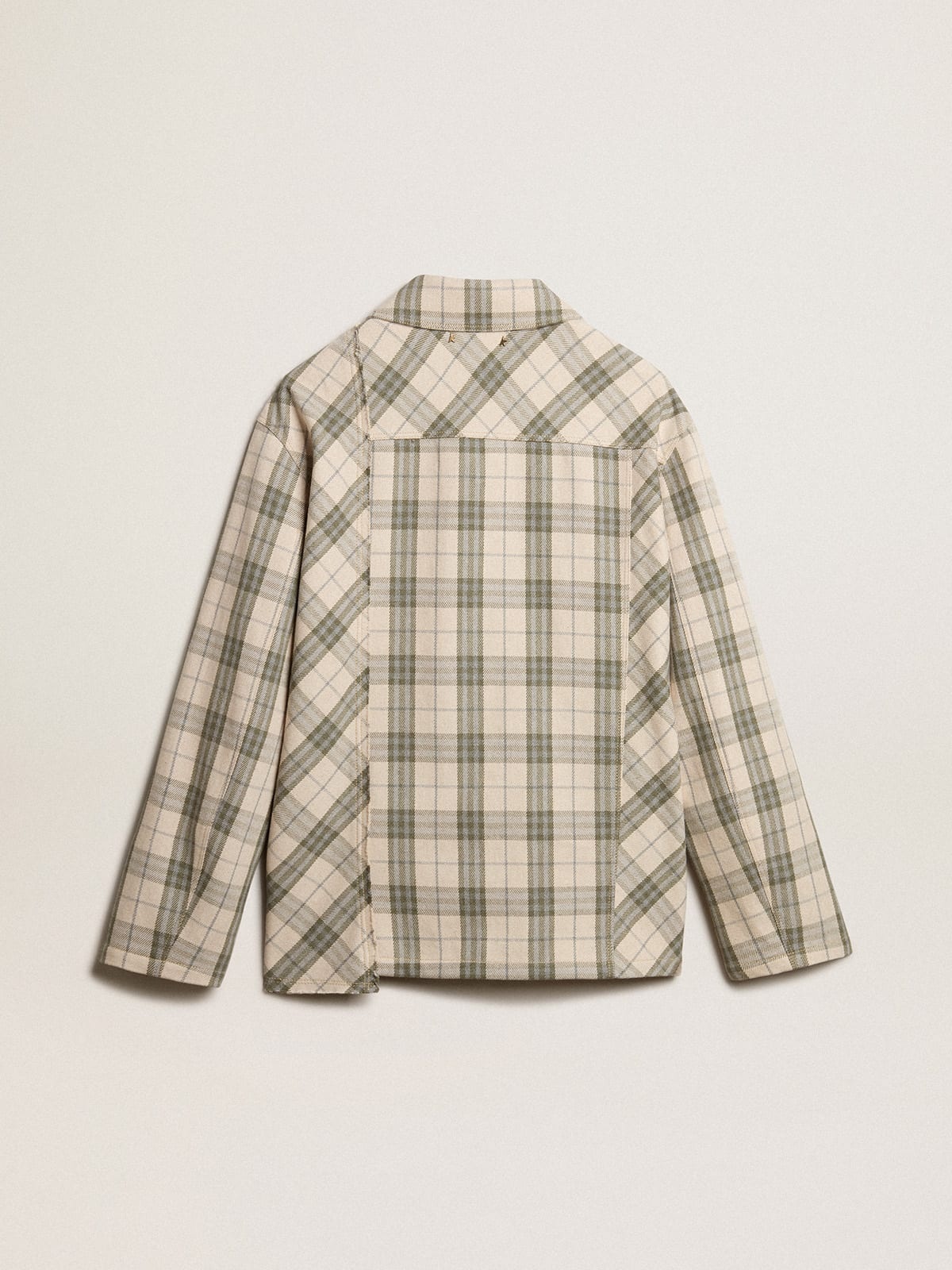 Men's slim-fit shirt made of ecru and green cotton flannel - 5
