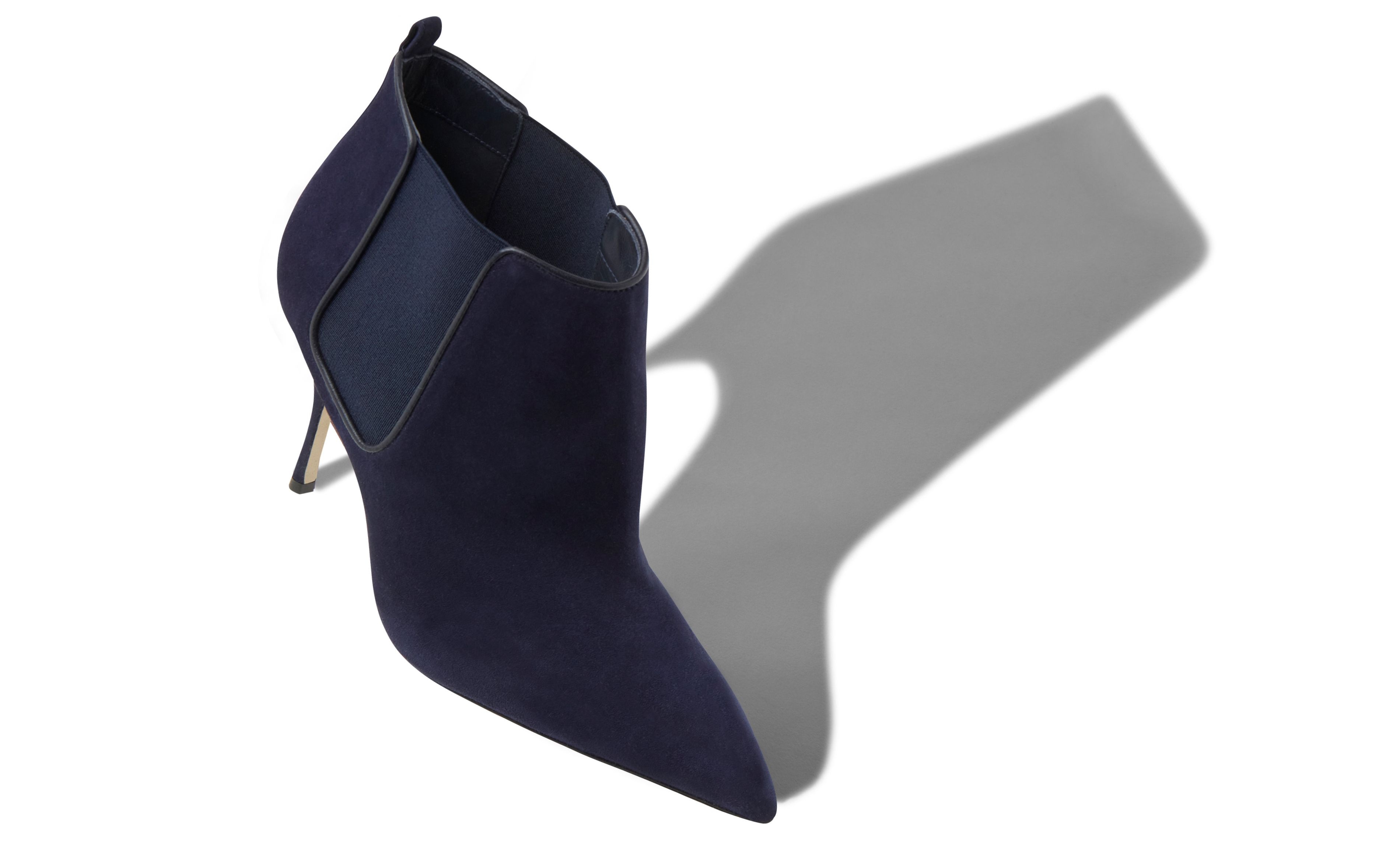 Navy Blue Suede High Heel Chelsea Boots - 2