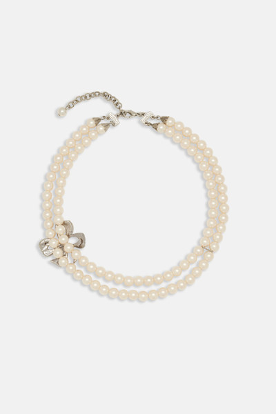 Alessandra Rich DOUBLE PEARL NECKLACE WITH CRYSTAL BOW outlook