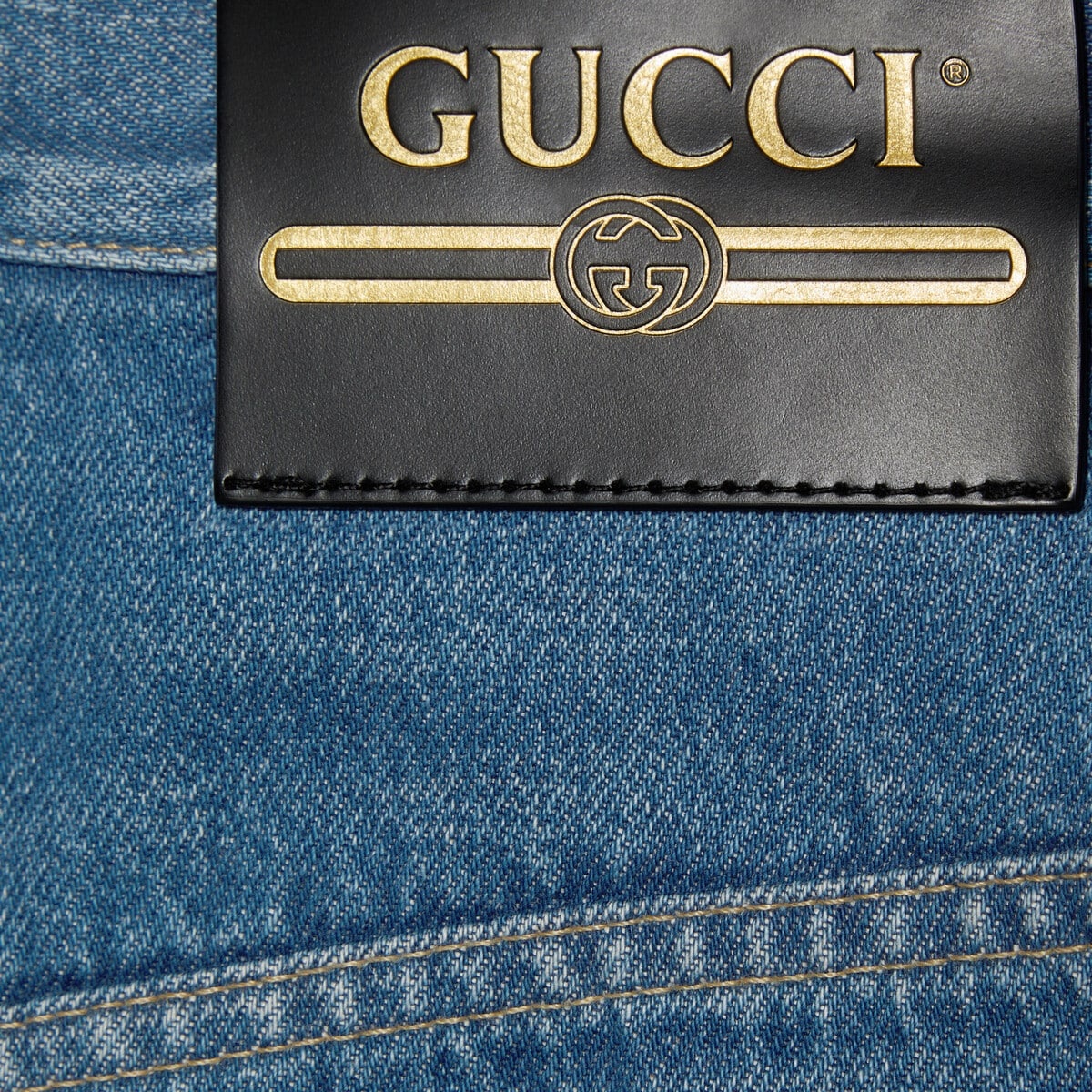 Denim skirt with Gucci label - 5