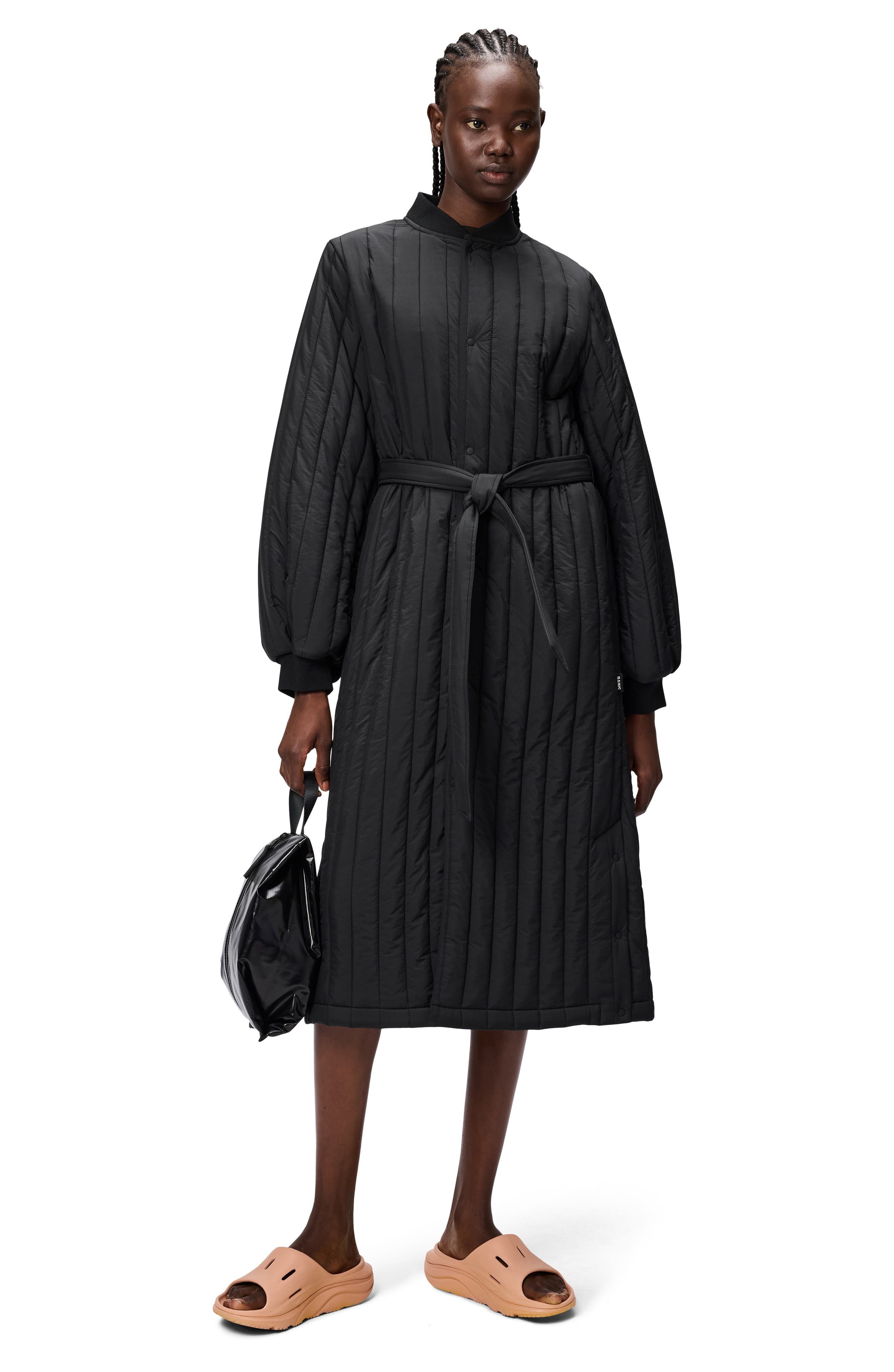 Rains Banja Belted Quilted Liner Coat in Black at Nordstrom - 6