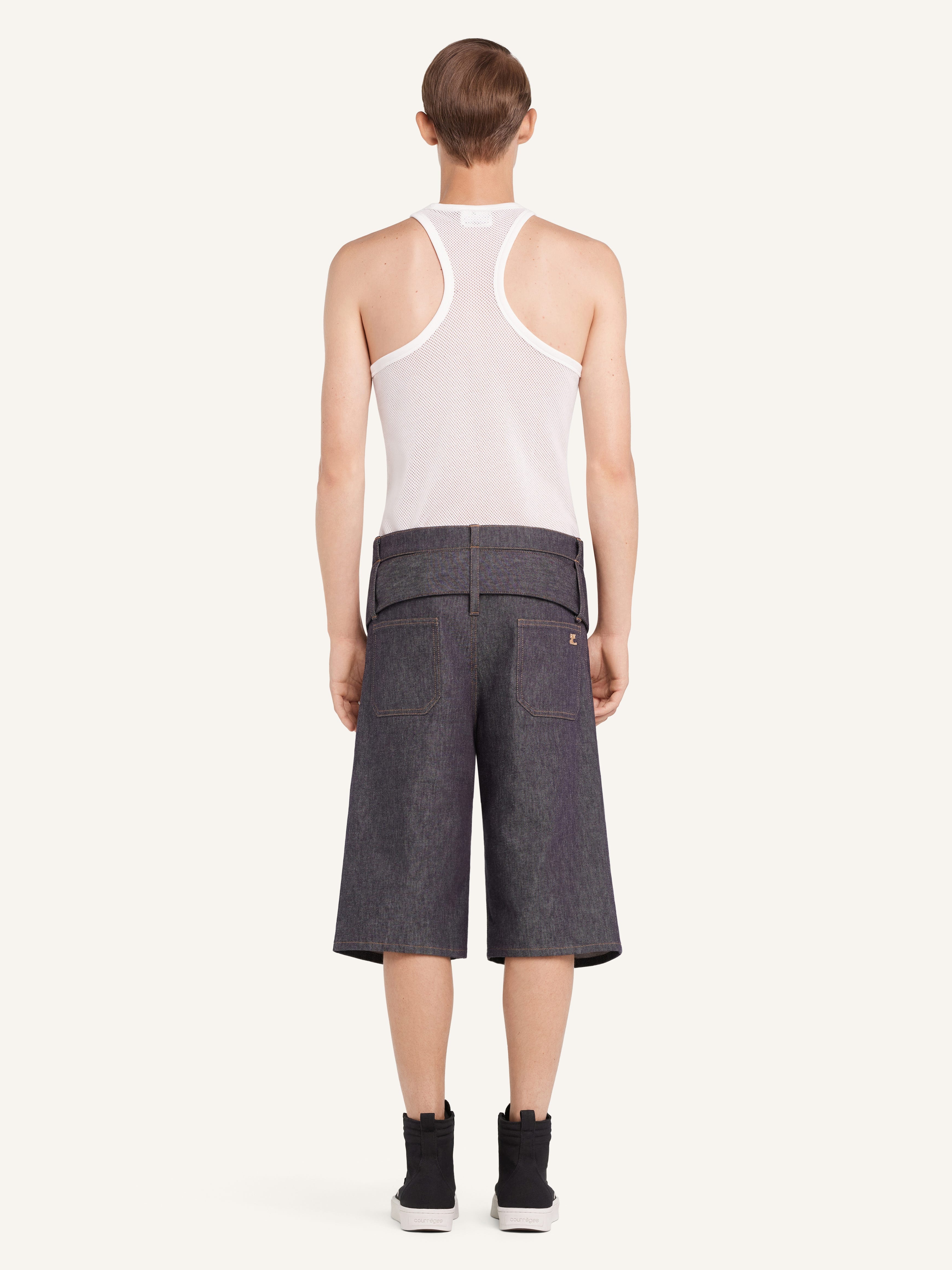 DOUBLE BELTED DENIM SHORTS - 4