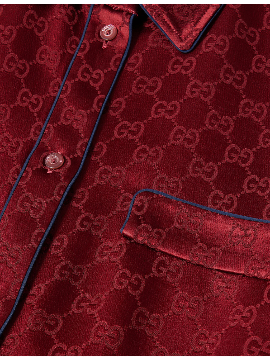 Monogram-Pattern Drawstring-Hem Satin Shirt - 6