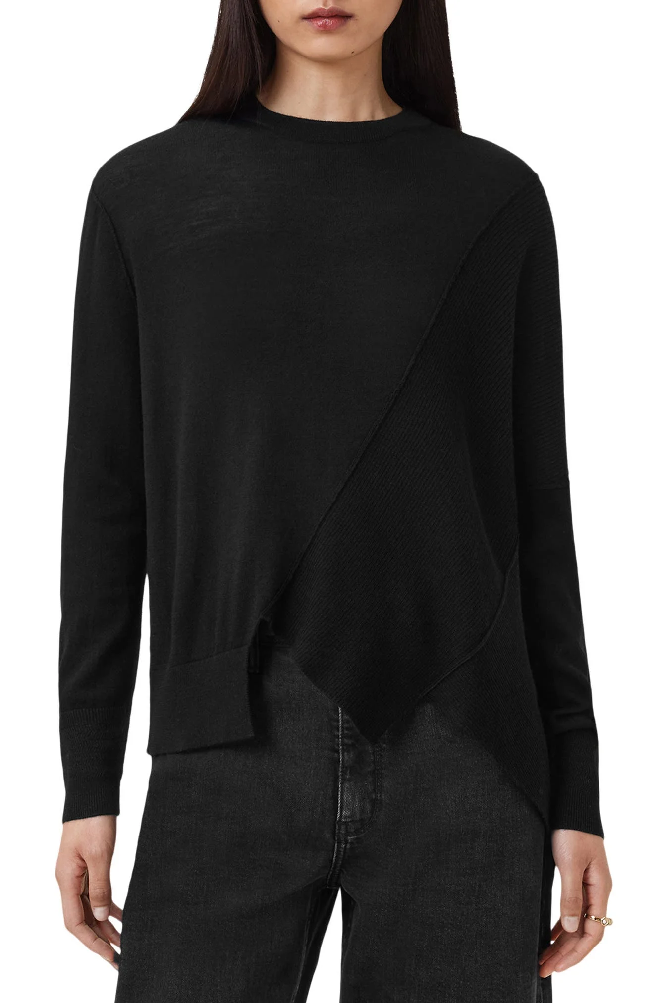 AllSaints Isla Asymmetric Sweater in Black at Nordstrom - 1