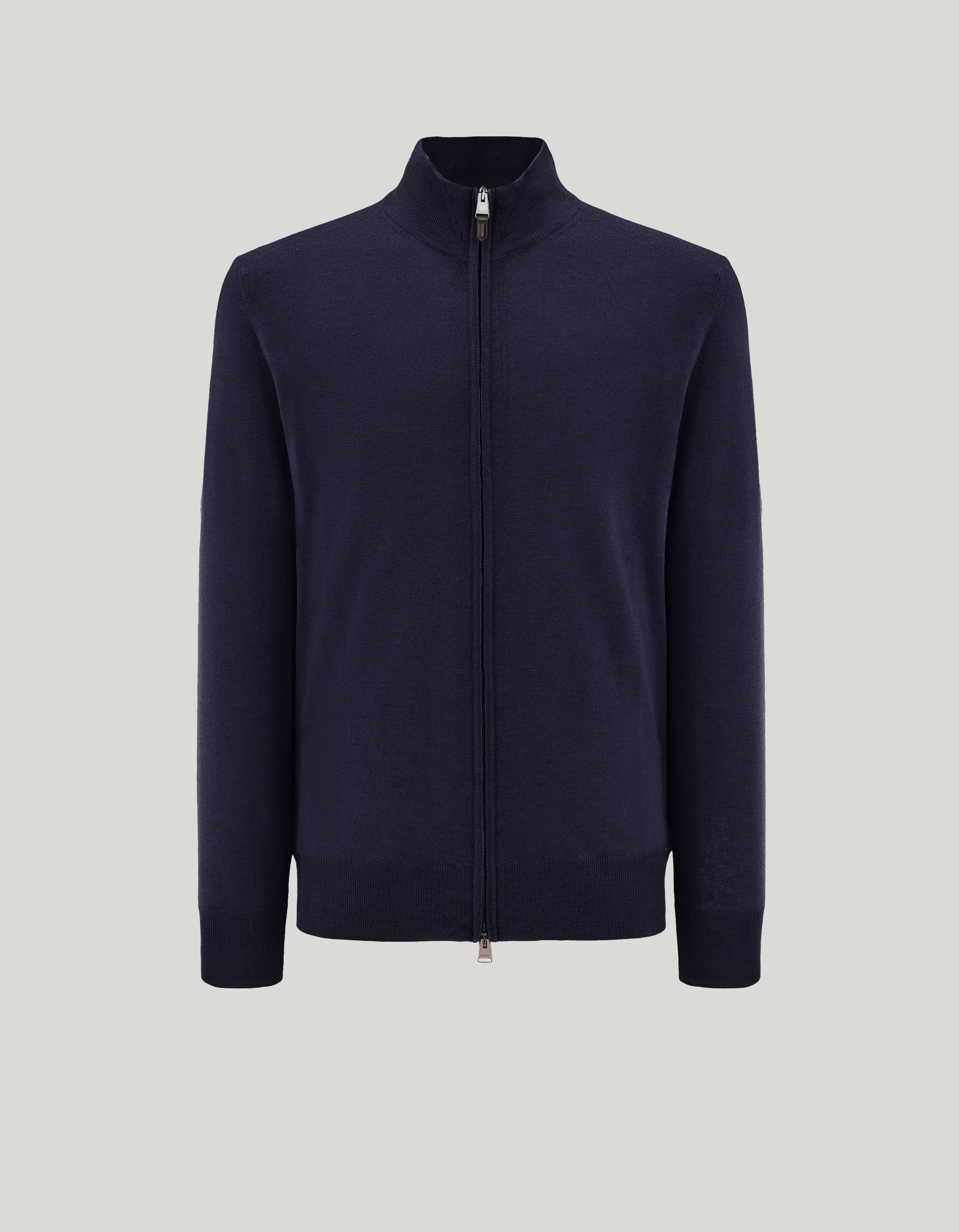 DARK NAVY MERINO WOOL TRAVEL CARDIGAN WITH ZIPPER - 1