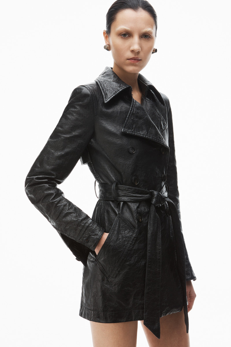 Alexander Wang cropped trench coat in memory lambskin leather outlook