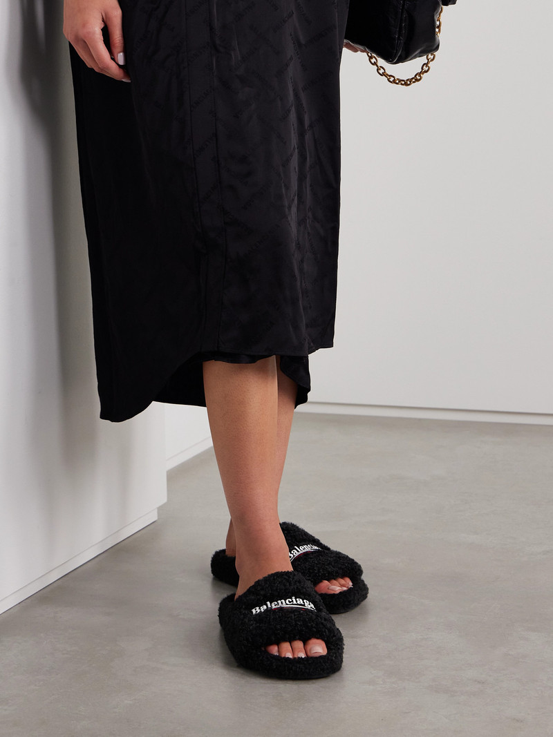 BALENCIAGA Furry Logo-embroidered Faux Shearling Slides outlook