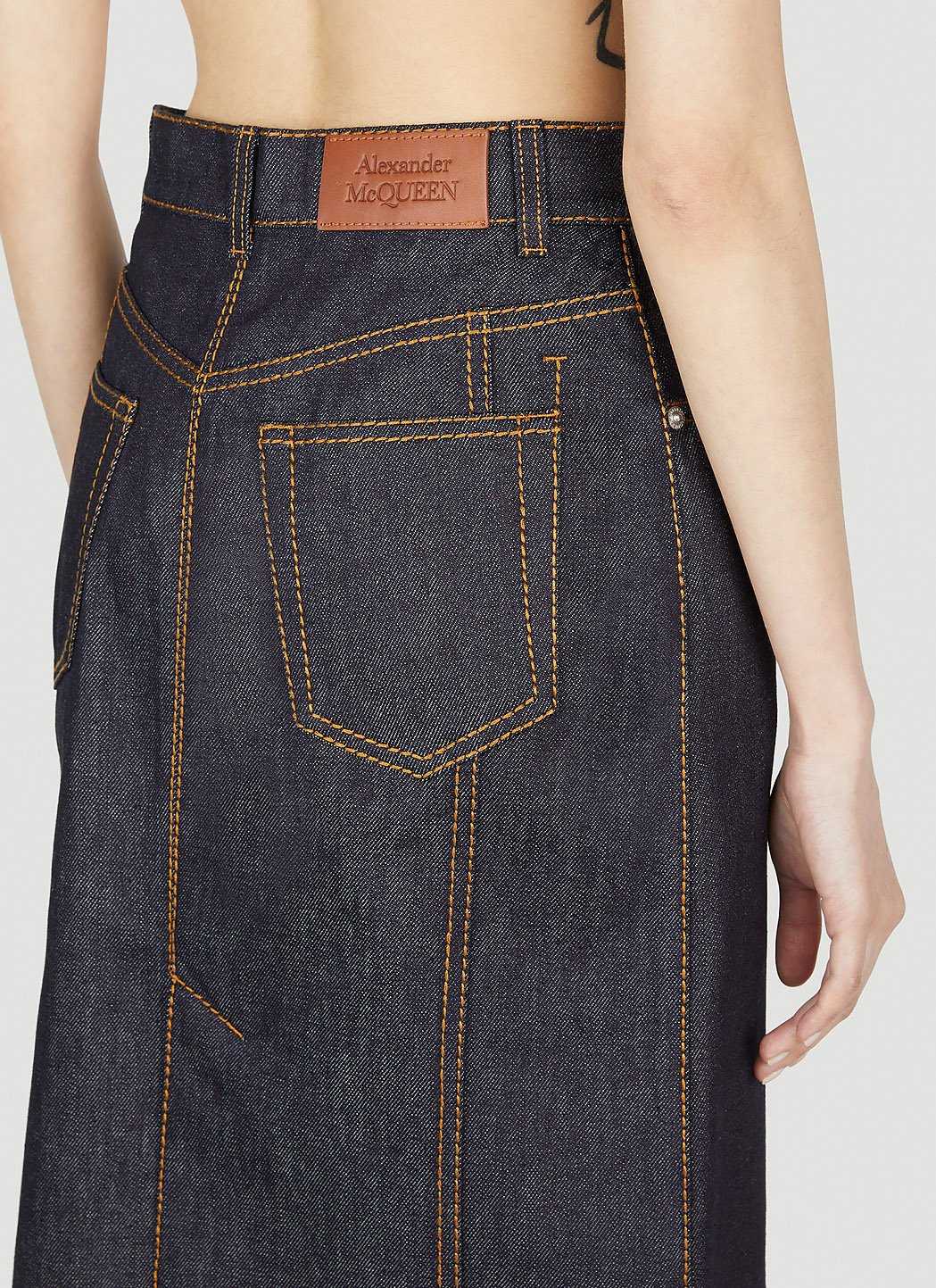Alexander Mcqueen Women Contrast Stitching Denim Skirt - 5