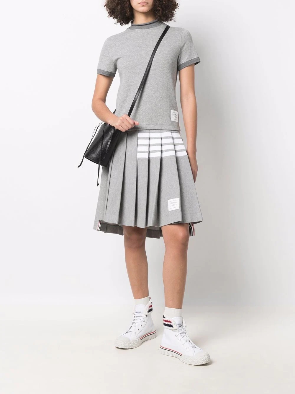 4 Bar-stripe step-hem pleated skirt - 2