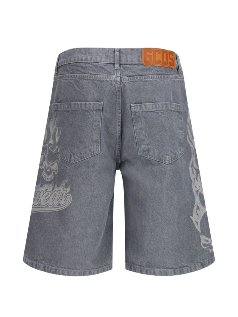 GCDS skull-print denim shorts outlook