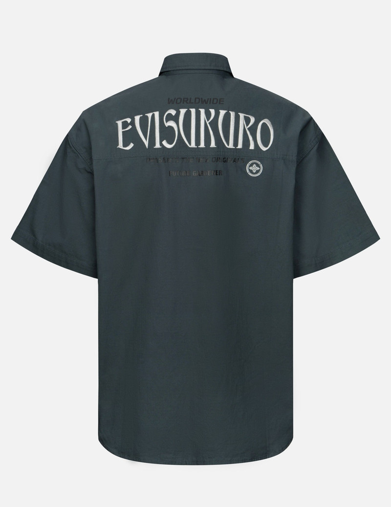 EVISU Logo Embroidery and Slogan Print Relax Fit Short-Sleeves Shirt outlook