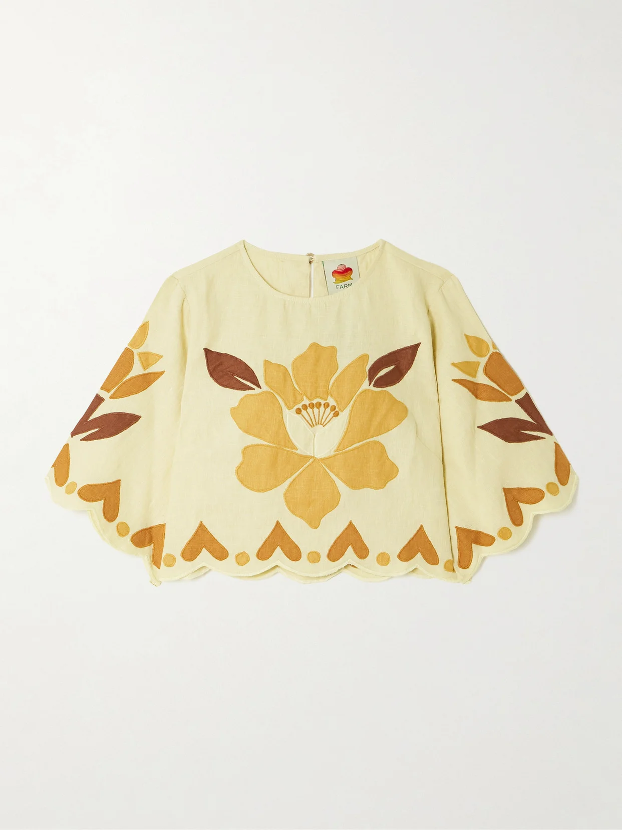 Summer Cropped Scalloped Appliquéd Linen Top - 1