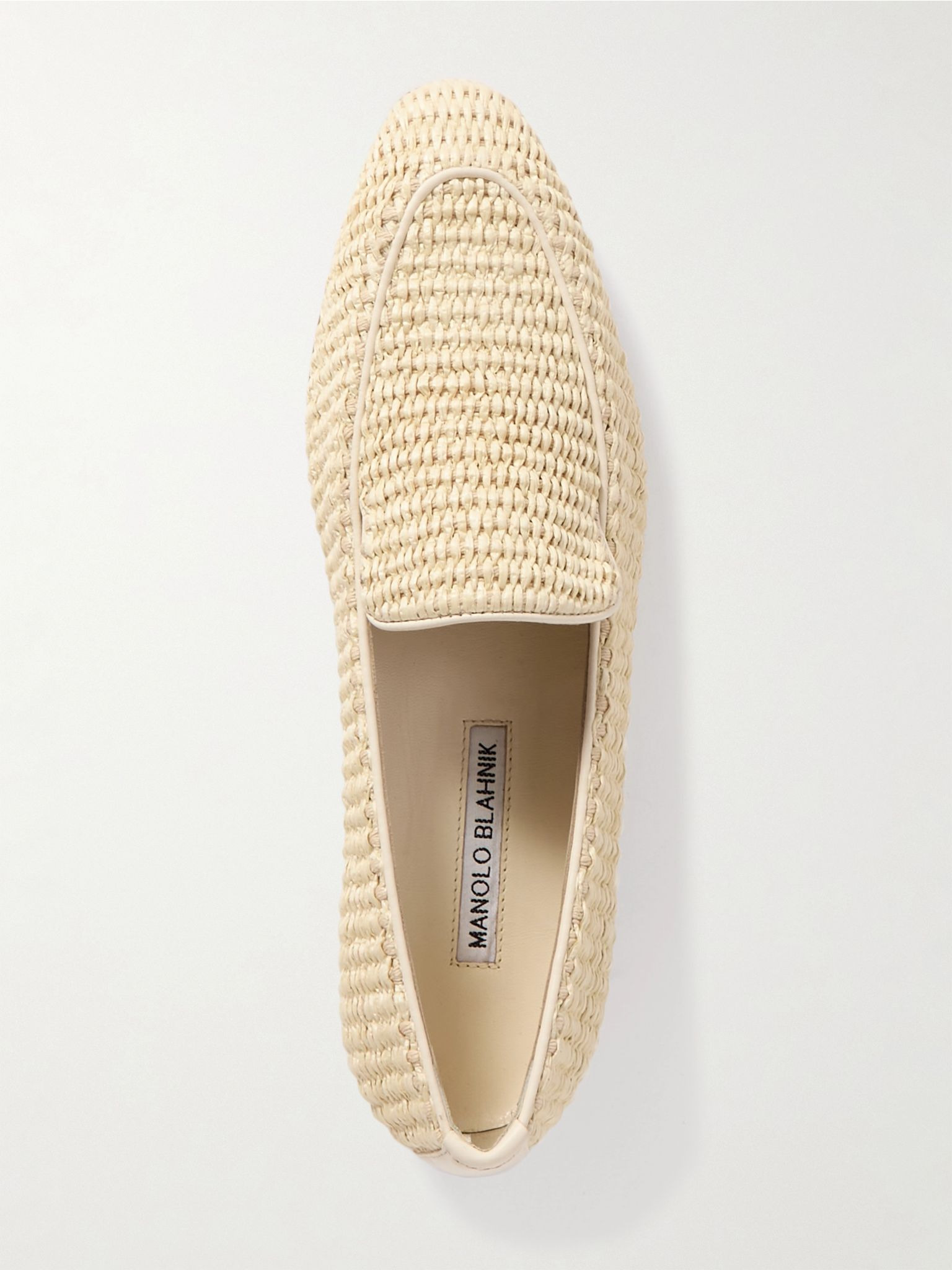 Pitakara leather-trimmed raffia loafers Cream - 5