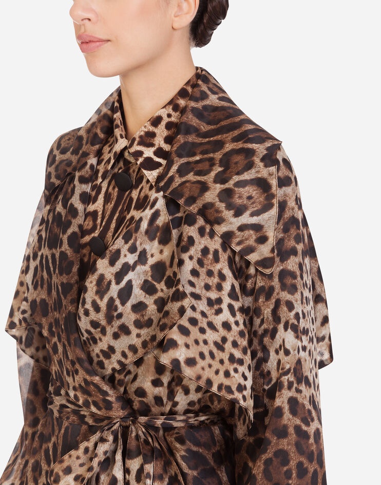 Organza trench coat with leopard print - 4