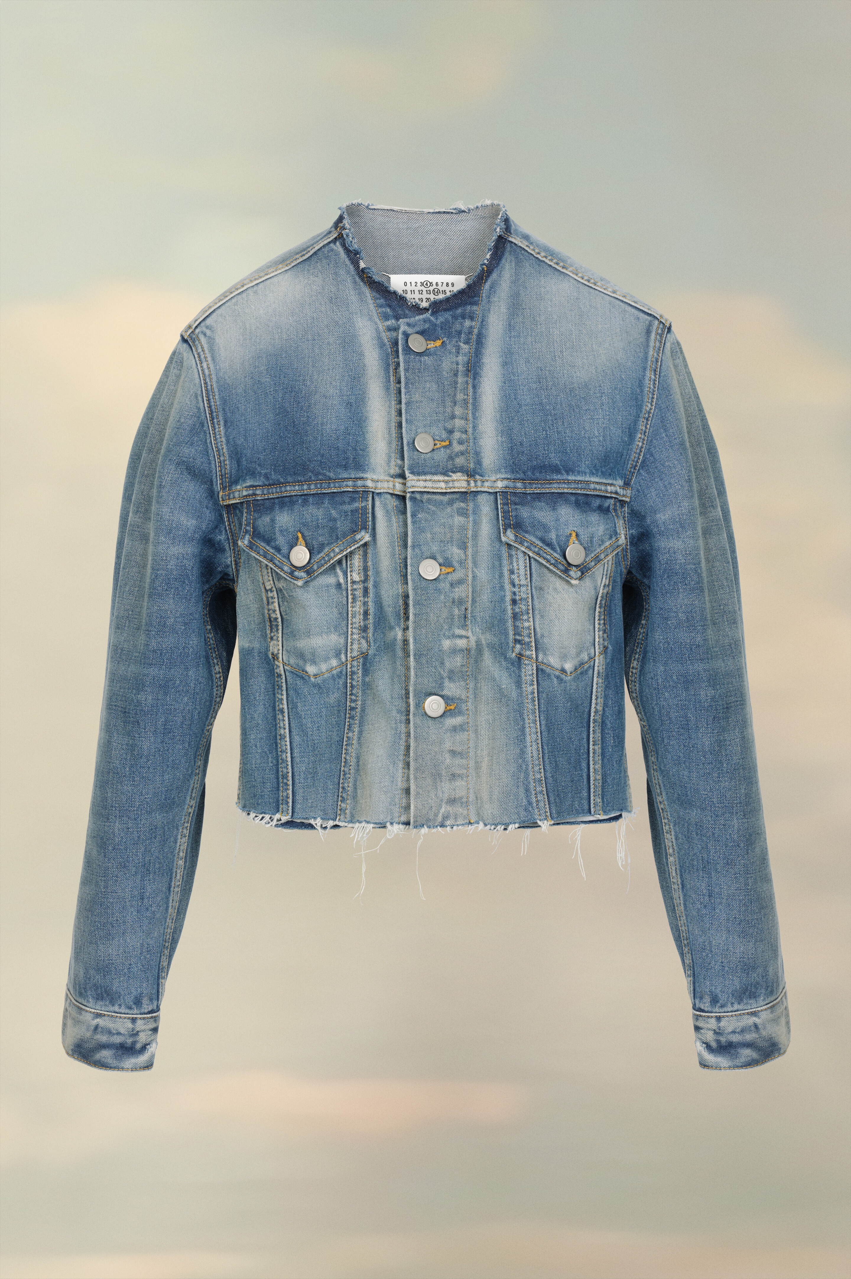 Cropped Collarless Denim Jacket - 1