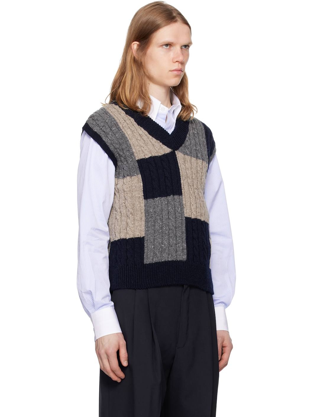 Multicolor Patchwork Baby Cable Intarsia V Neck Vest - 2