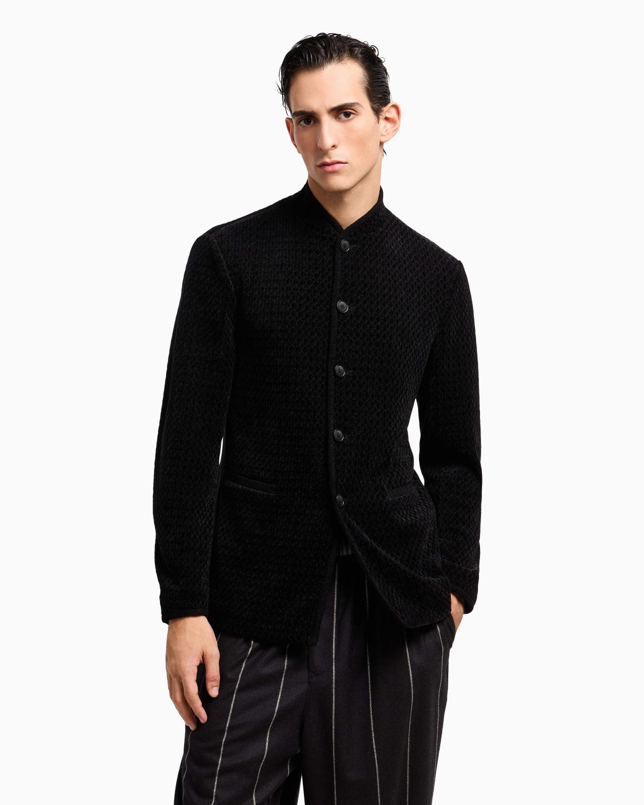 SINGLE-BREASTED JACKET IN A CHENILLE JERSEY KNIT - 4