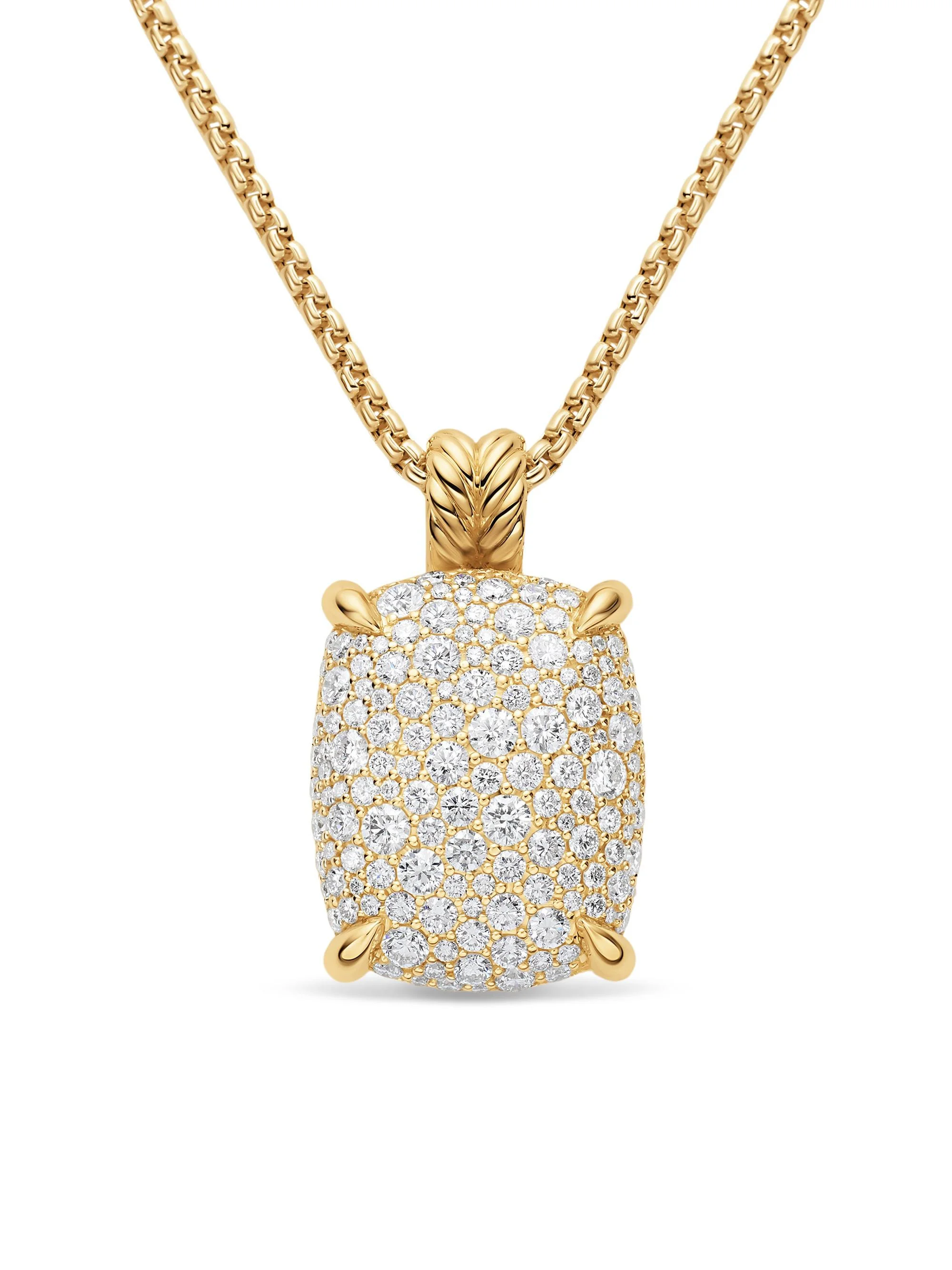 Women's Chatelaine Elongated Pendant Necklace in 18K Yellow Gold with Diamonds, 19MM - Diamond - 1