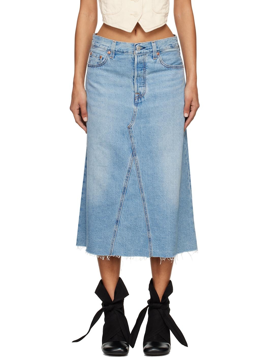 Blue High Rise A-Line Denim Midi Skirt - 1