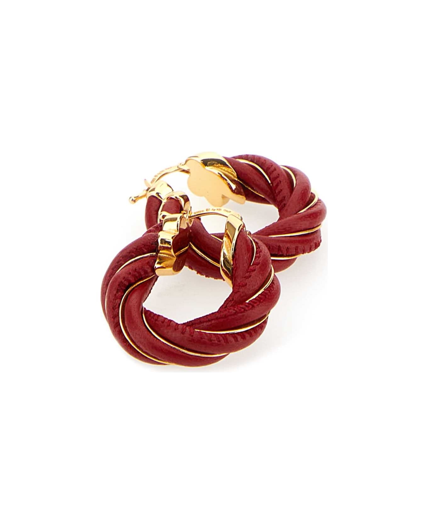 Tiziano Red Nappa Leather And 925 Silver Twist Earrings - 2