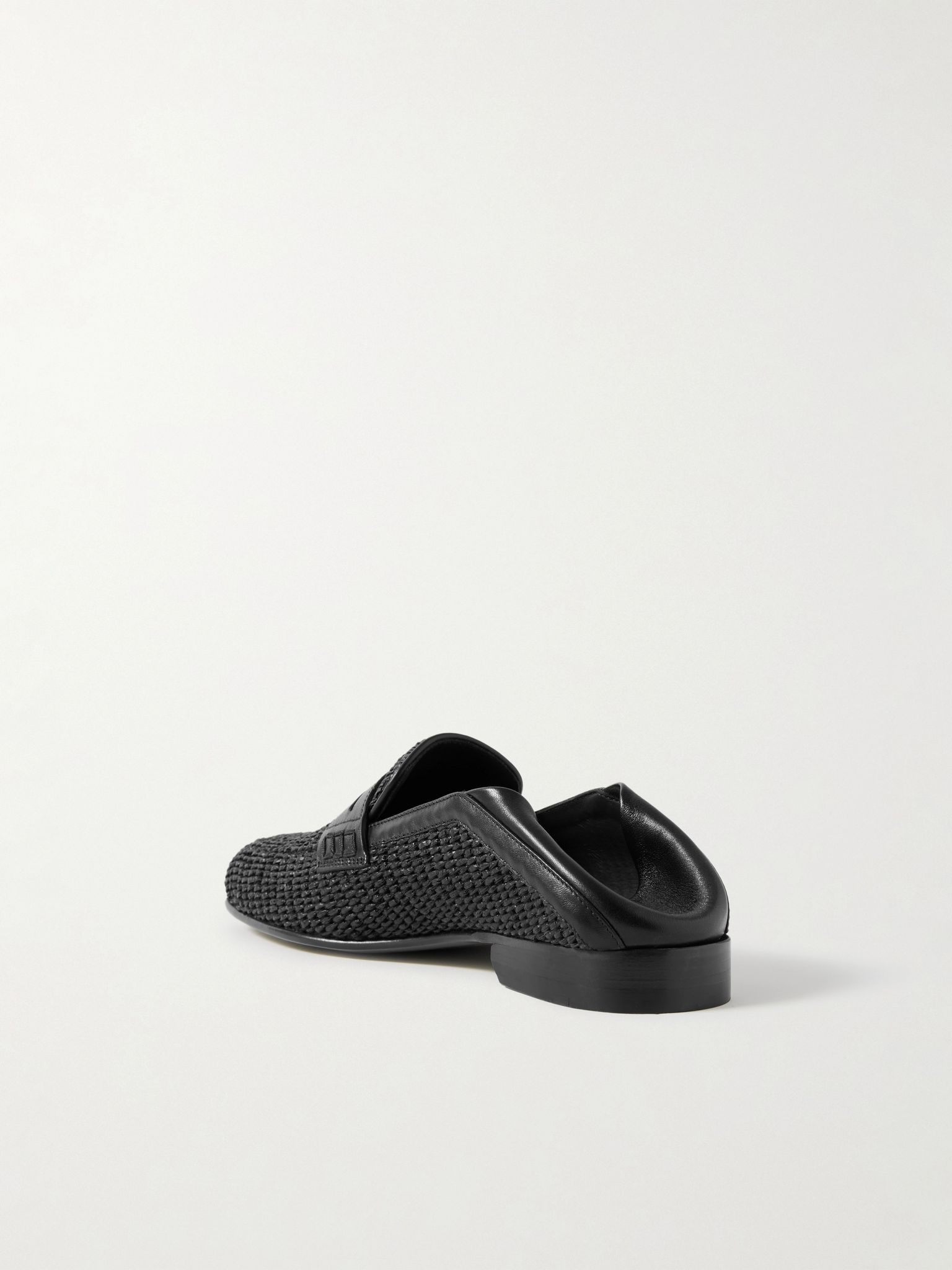 Padstow Collapsible-Heel Leather-Trimmed Raffia Loafers Black - 4
