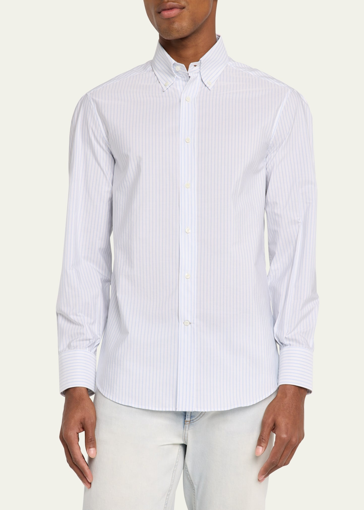 Men's Cotton Stripe Button-Collar Sport Shirt - 4
