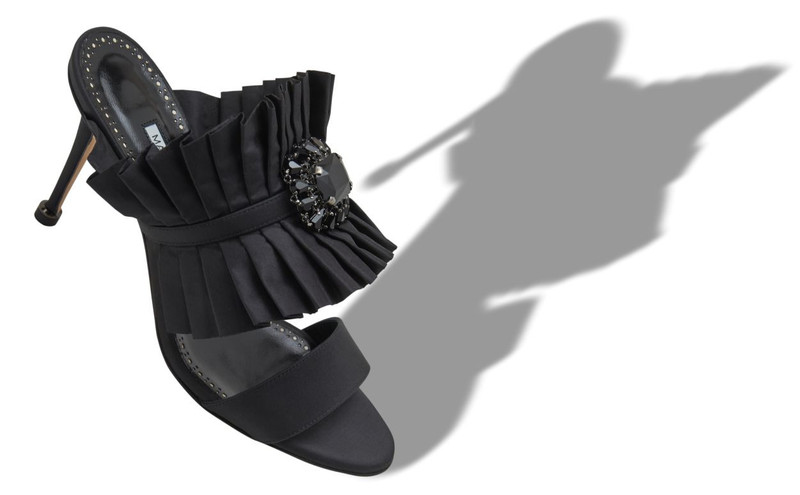 Manolo Blahnik Black Silk Pleated Detail Mules outlook