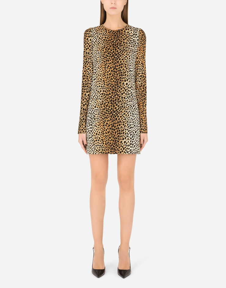 Short charmeuse dress with ocelot print - 1