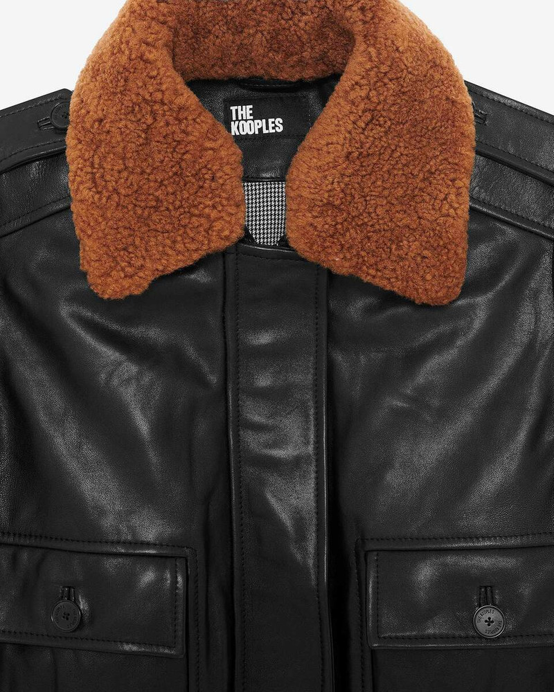 SHORT BLACK SMOOTH LEATHER JACKET WITH SHERPA COLLAR 7