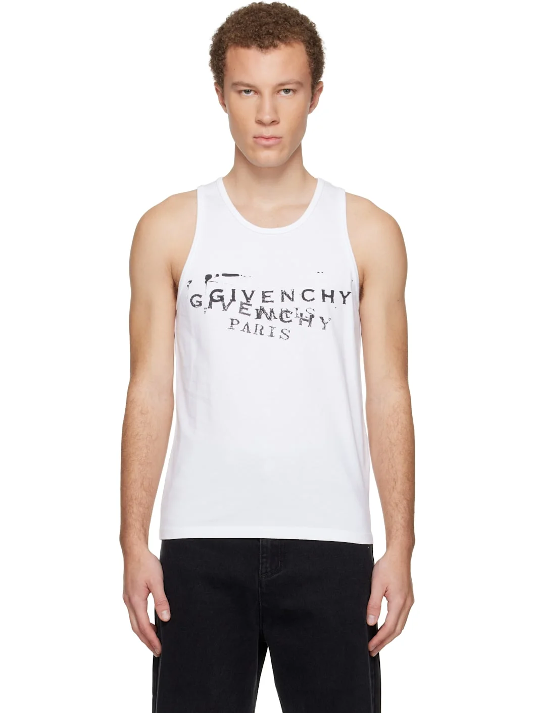 White 'GIVENCHY' Stamp Print Tank Top - 1